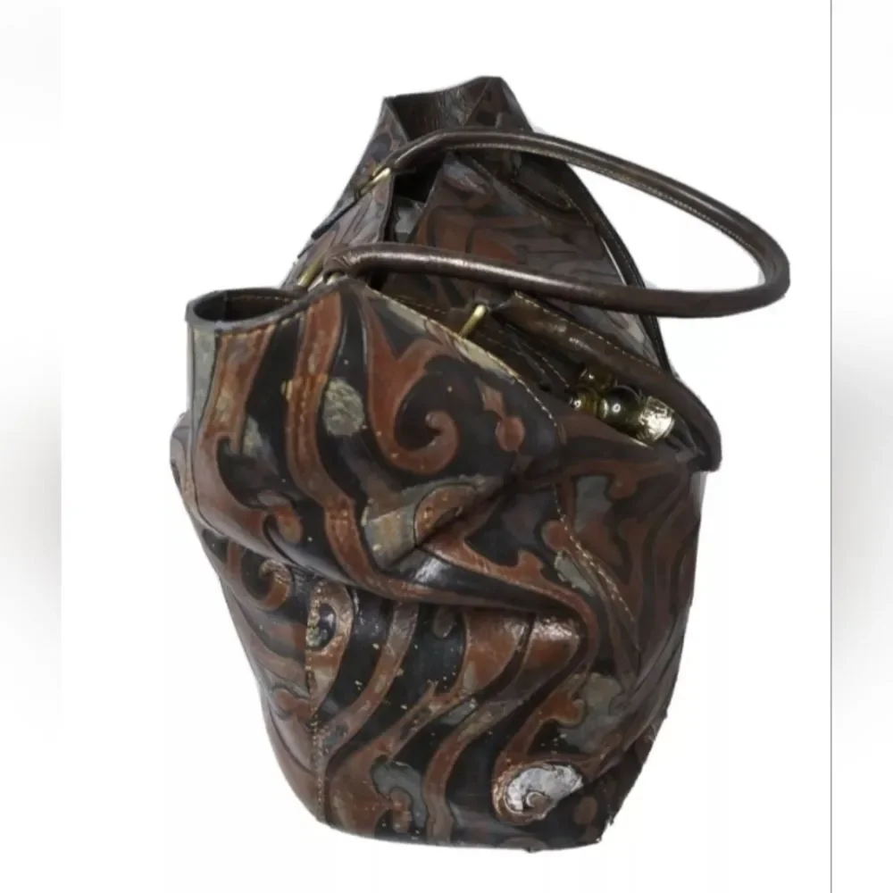 Cavalcanti Italian Leather Shoulder Tote  Large Handbag Hand-painted Multicolor